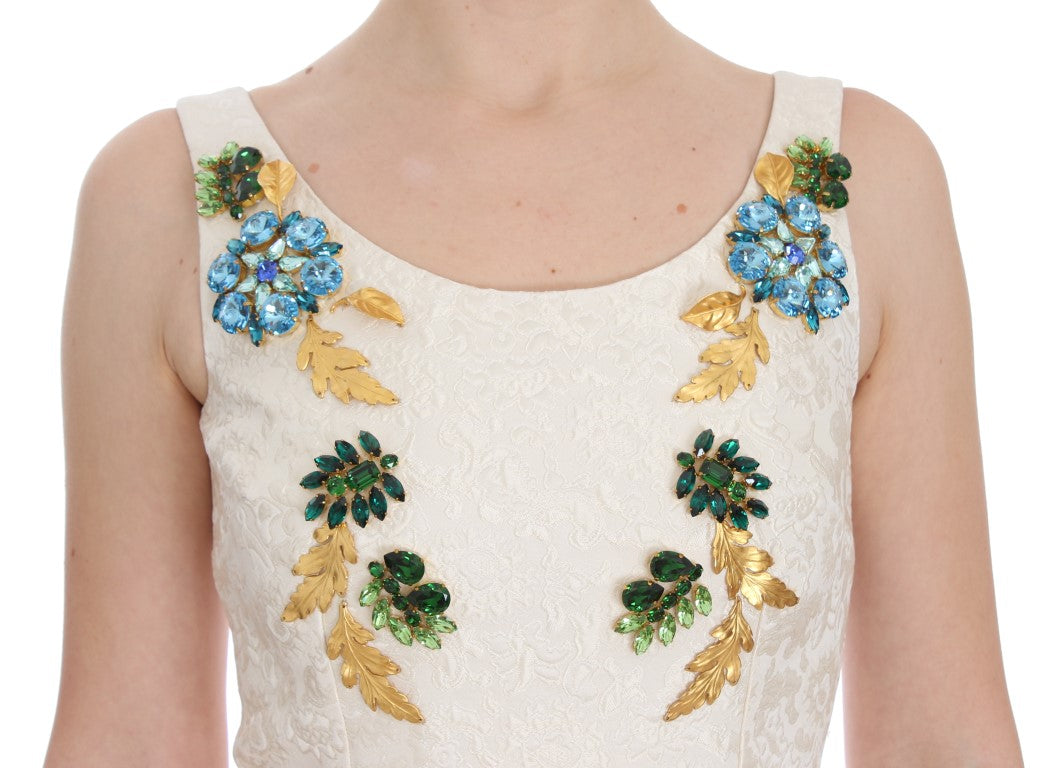 Robe fourreau en brocart blanc et cristaux de Dolce &amp; Gabbana