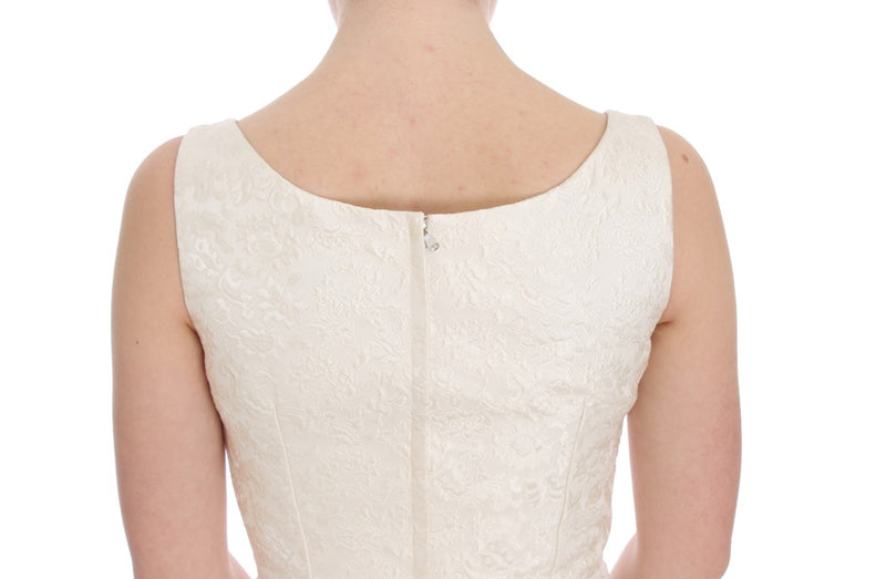 Dolce & Gabbana White Brocade Crystal Sheath Dress