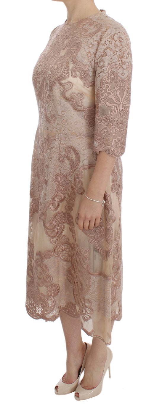 Robe chemise en dentelle de soie rose Ricamo de Dolce & Gabbana