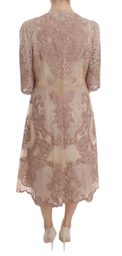 Robe chemise en dentelle de soie rose Ricamo de Dolce & Gabbana
