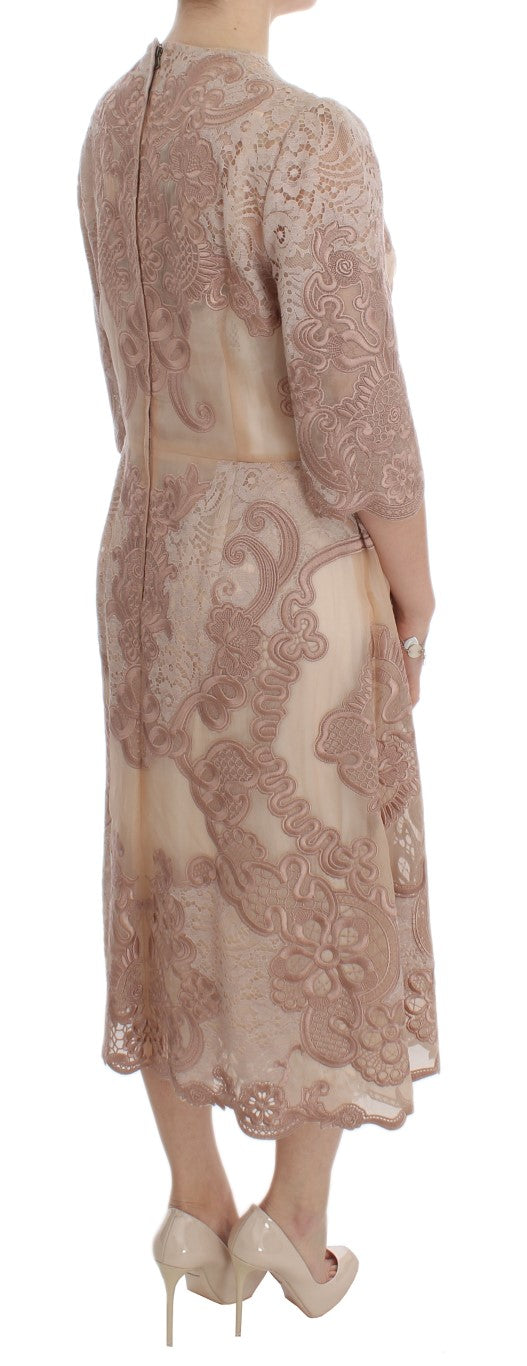 Robe chemise en dentelle de soie rose Ricamo de Dolce & Gabbana