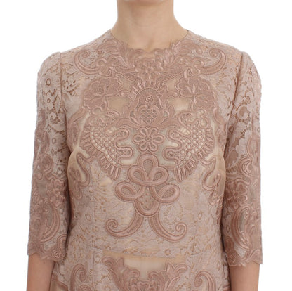 Robe chemise en dentelle de soie rose Ricamo de Dolce & Gabbana