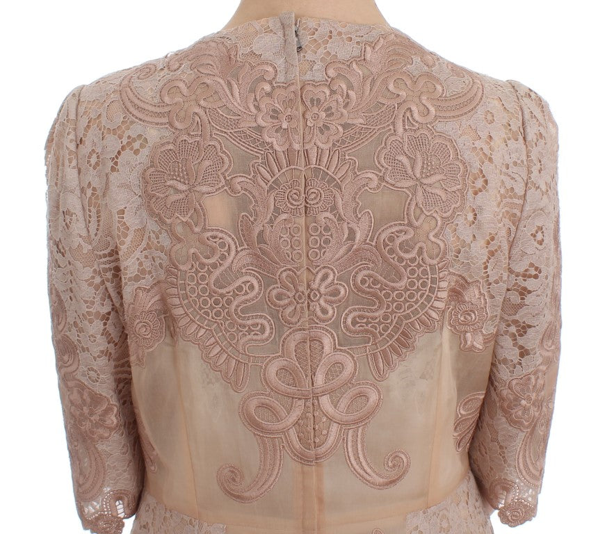 Robe chemise en dentelle de soie rose Ricamo de Dolce &amp; Gabbana