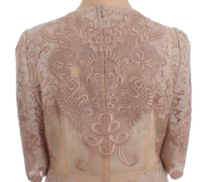 Robe chemise en dentelle de soie rose Ricamo de Dolce & Gabbana