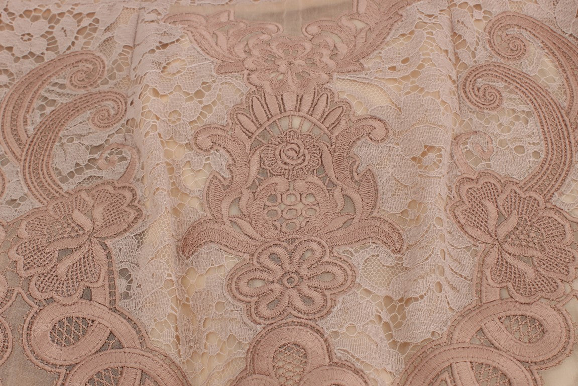 Robe chemise en dentelle de soie rose Ricamo de Dolce &amp; Gabbana