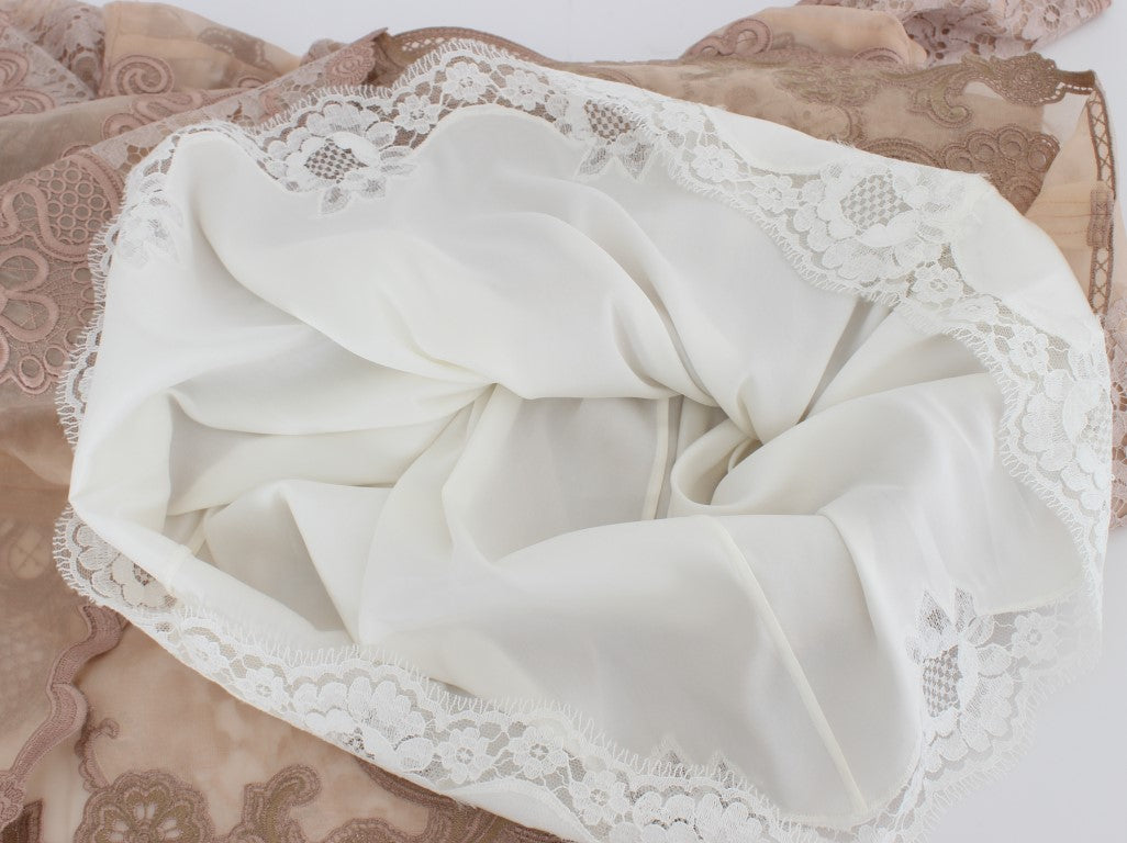 Robe chemise en dentelle de soie rose Ricamo de Dolce &amp; Gabbana