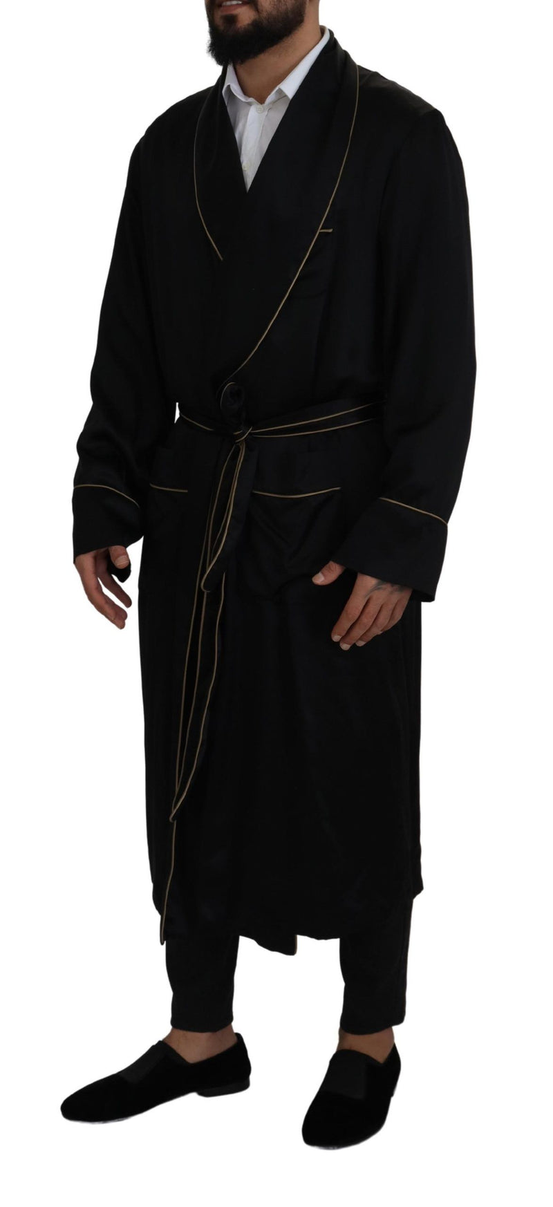 Dolce & Gabbana zwarte 100% zijden badjas, jas of wrapjassen
