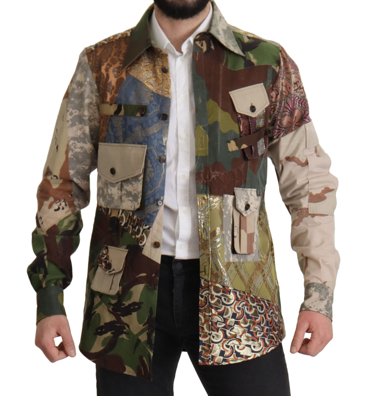 Chemise multicolore à boutons et patchwork de Dolce &amp; Gabbana