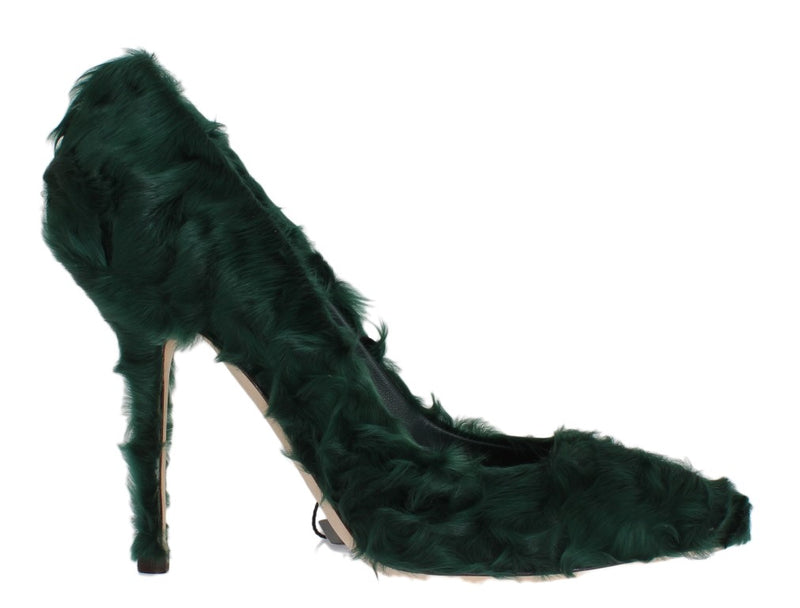 Escarpins en cuir et fourrure de mouton Xiangao verte de Dolce &amp; Gabbana
