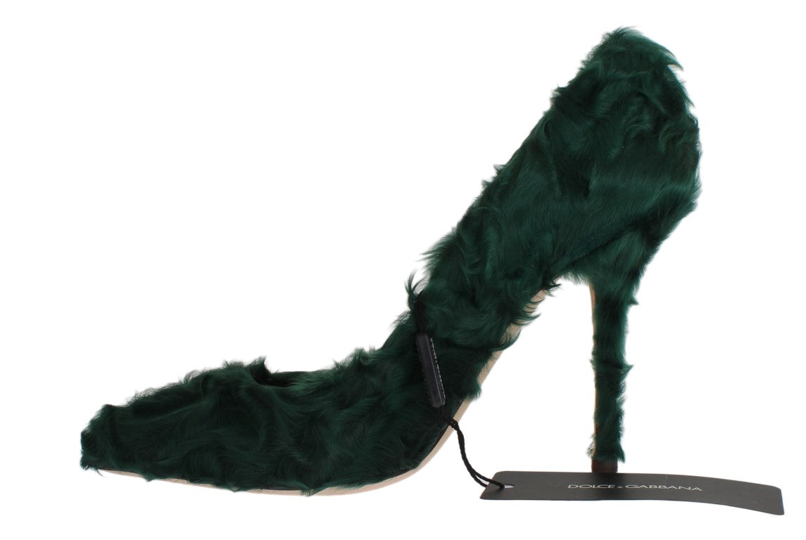 Escarpins en cuir et fourrure de mouton Xiangao verte de Dolce & Gabbana