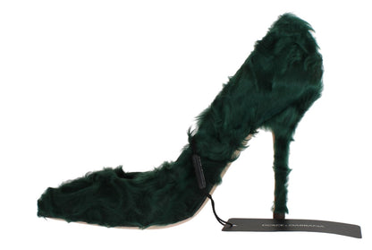 Escarpins en cuir et fourrure de mouton Xiangao verte de Dolce & Gabbana