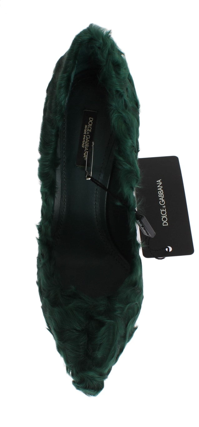 Escarpins en cuir et fourrure de mouton Xiangao verte de Dolce &amp; Gabbana