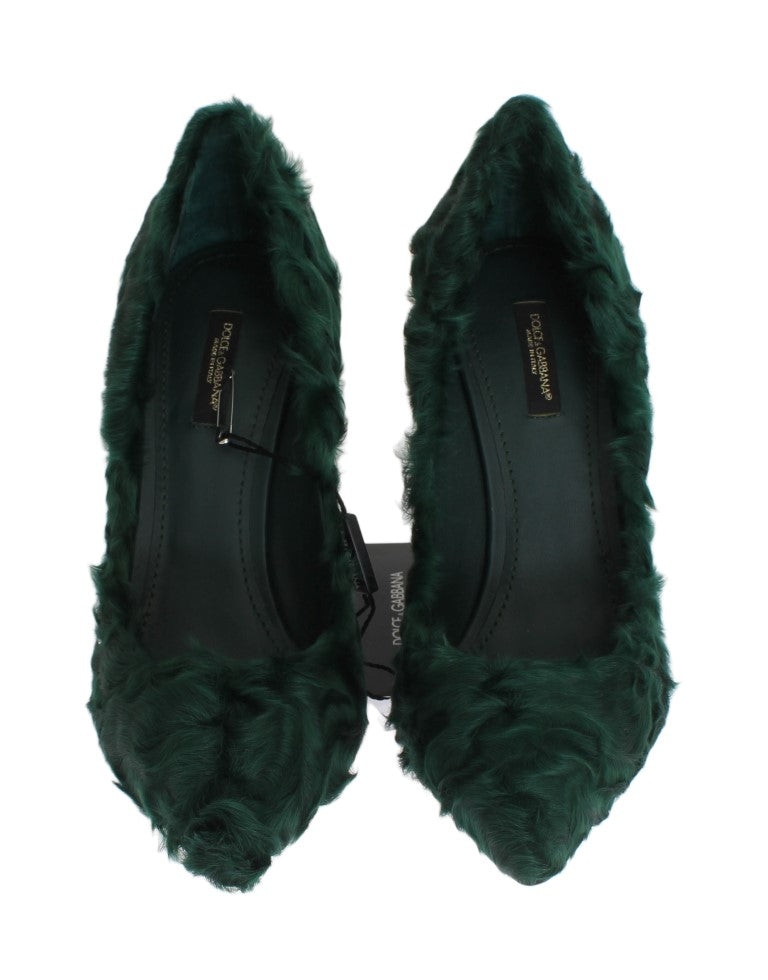 Escarpins en cuir et fourrure de mouton Xiangao verte de Dolce & Gabbana