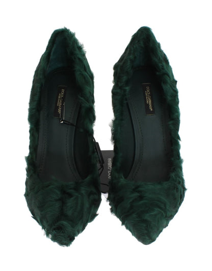Escarpins en cuir et fourrure de mouton Xiangao verte de Dolce & Gabbana