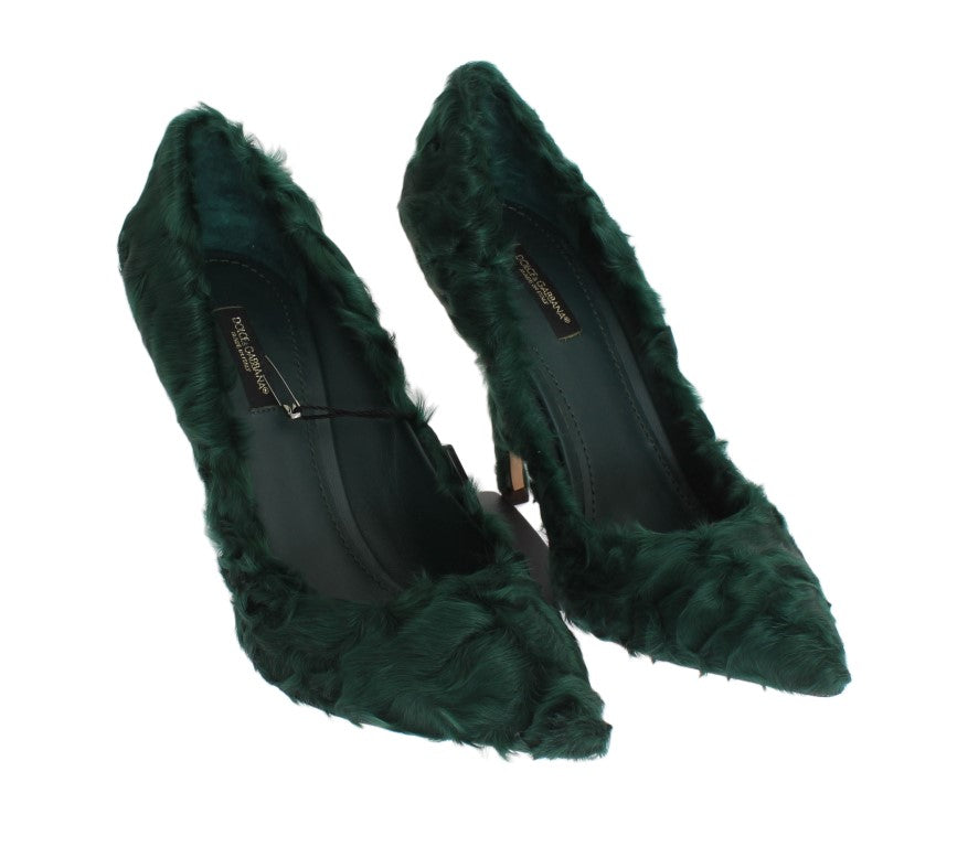 Escarpins en cuir et fourrure de mouton Xiangao verte de Dolce &amp; Gabbana