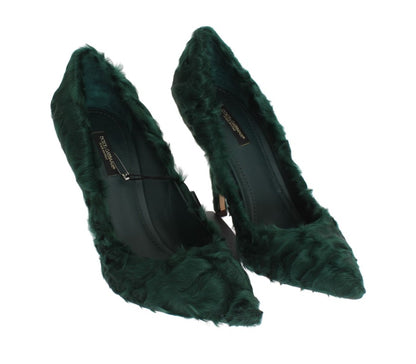 Escarpins en cuir et fourrure de mouton Xiangao verte de Dolce & Gabbana