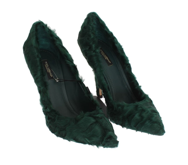 Escarpins en cuir et fourrure de mouton Xiangao verte de Dolce &amp; Gabbana