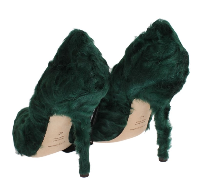 Escarpins en cuir et fourrure de mouton Xiangao verte de Dolce & Gabbana