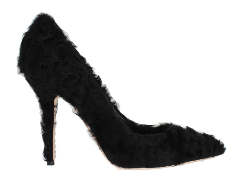 Escarpins en cuir et fourrure de mouton Xiangao noir de Dolce &amp; Gabbana
