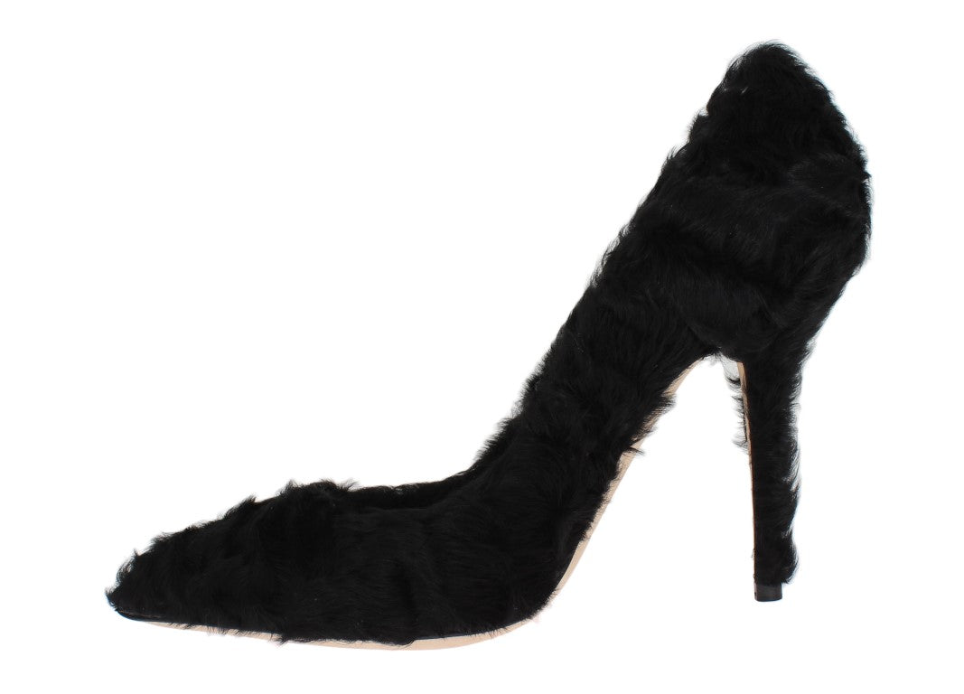 Escarpins en cuir et fourrure de mouton Xiangao noir de Dolce & Gabbana