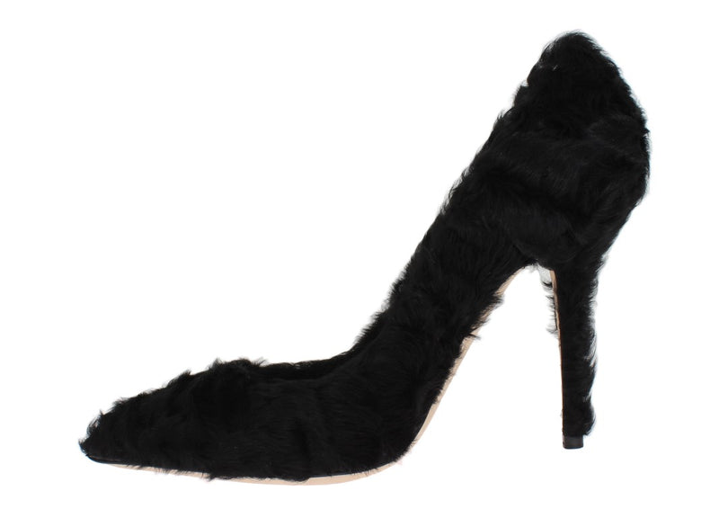 Escarpins en cuir et fourrure de mouton Xiangao noir de Dolce &amp; Gabbana