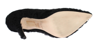 Escarpins en cuir et fourrure de mouton Xiangao noir de Dolce & Gabbana