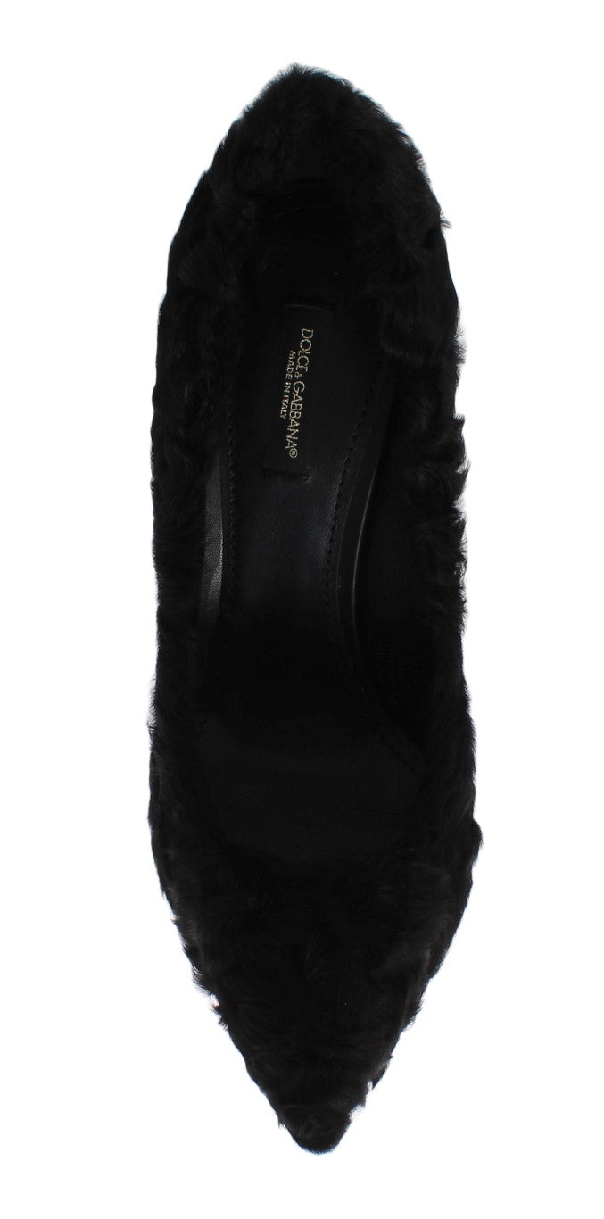 Escarpins en cuir et fourrure de mouton Xiangao noir de Dolce &amp; Gabbana