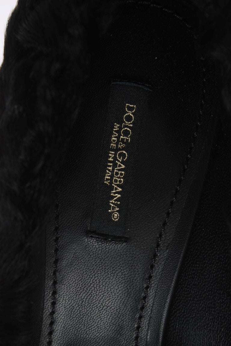 Escarpins en cuir et fourrure de mouton Xiangao noir de Dolce &amp; Gabbana