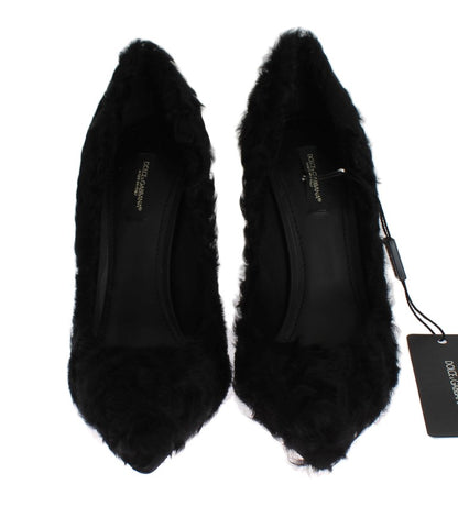 Escarpins en cuir et fourrure de mouton Xiangao noir de Dolce & Gabbana