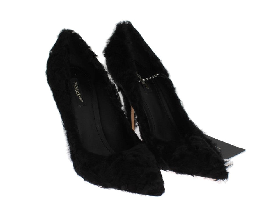 Escarpins en cuir et fourrure de mouton Xiangao noir de Dolce & Gabbana