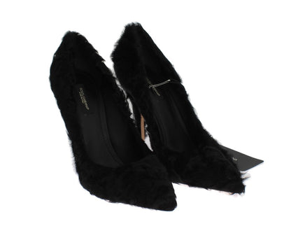 Escarpins en cuir et fourrure de mouton Xiangao noir de Dolce & Gabbana