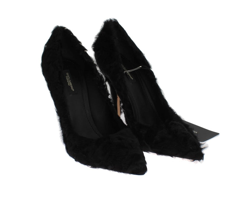 Escarpins en cuir et fourrure de mouton Xiangao noir de Dolce &amp; Gabbana