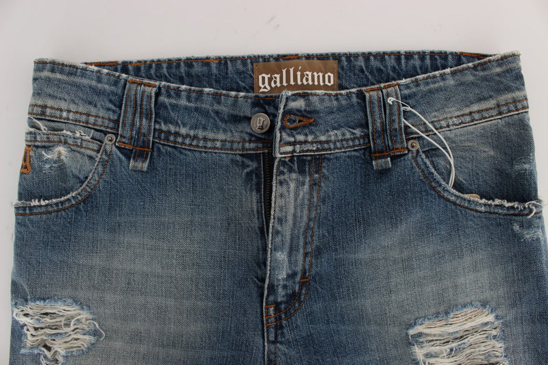 Jean boyfriend taille courte en coton bleu lavé de John Galliano
