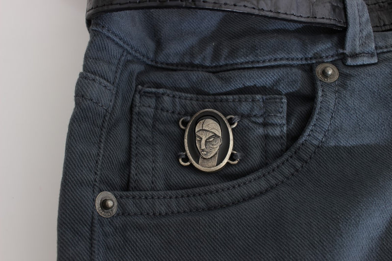Jean slim à taille haute en coton mélangé bleu de John Galliano