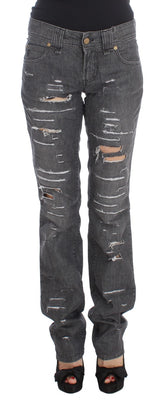 Jean droit déchiré en coton John Galliano, lavage gris.
