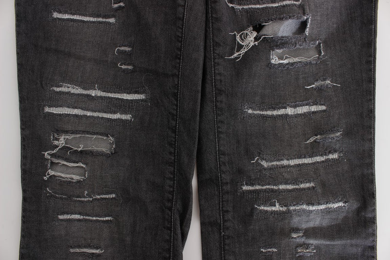 Jean droit déchiré en coton John Galliano, lavage gris.