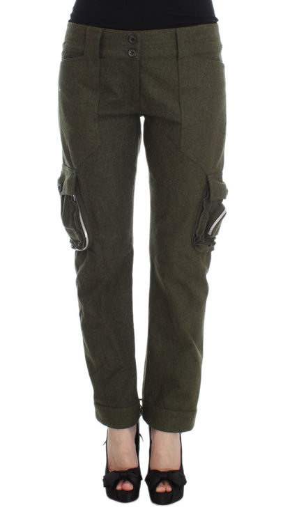 Pantalon cargo ample en laine mélangée verte d'Ermanno Scervino