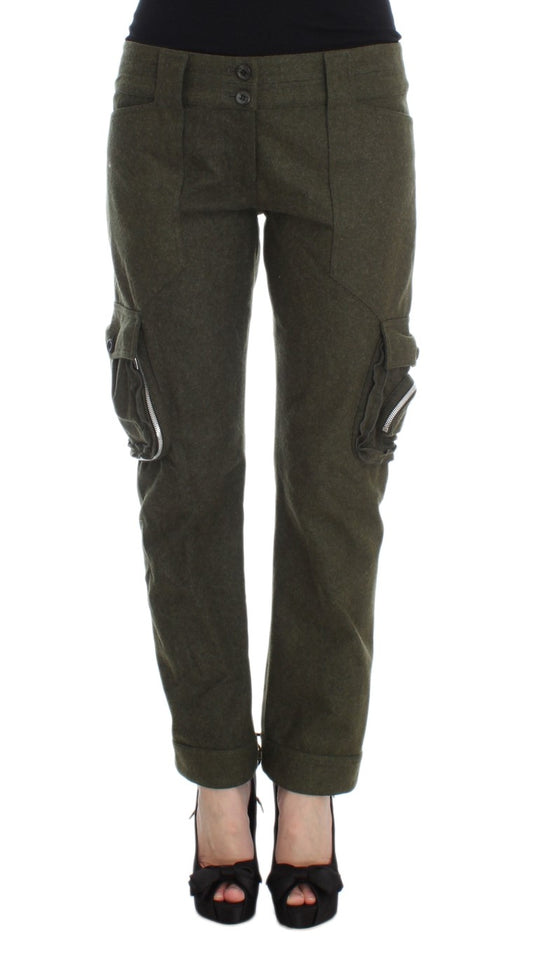 Pantalon cargo ample en laine mélangée verte d'Ermanno Scervino