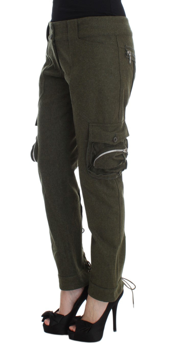 Pantalon cargo ample en laine mélangée verte d'Ermanno Scervino