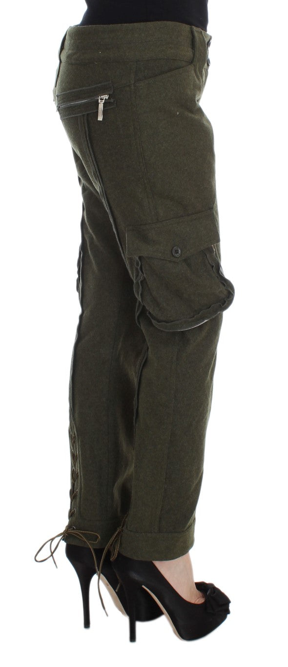 Pantalon cargo ample en laine mélangée verte d'Ermanno Scervino