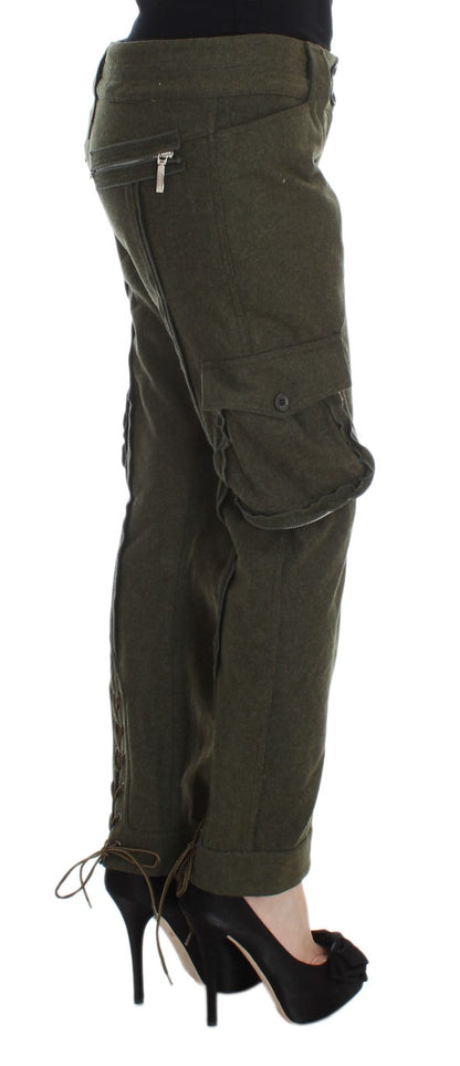 Pantalon cargo ample en laine mélangée verte d'Ermanno Scervino
