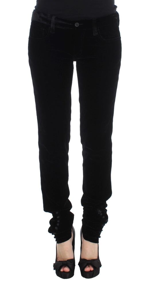 Pantalon slim en velours noir en mélange de viscose d'Ermanno Scervino