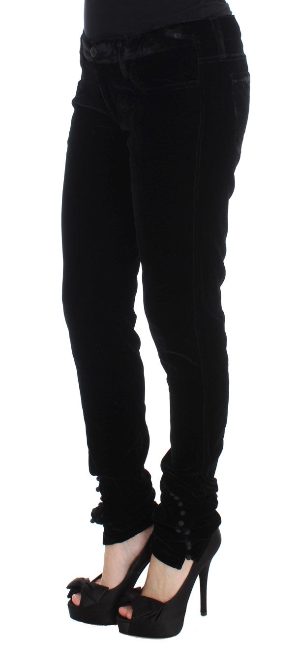 Pantalon slim en velours noir en mélange de viscose d'Ermanno Scervino