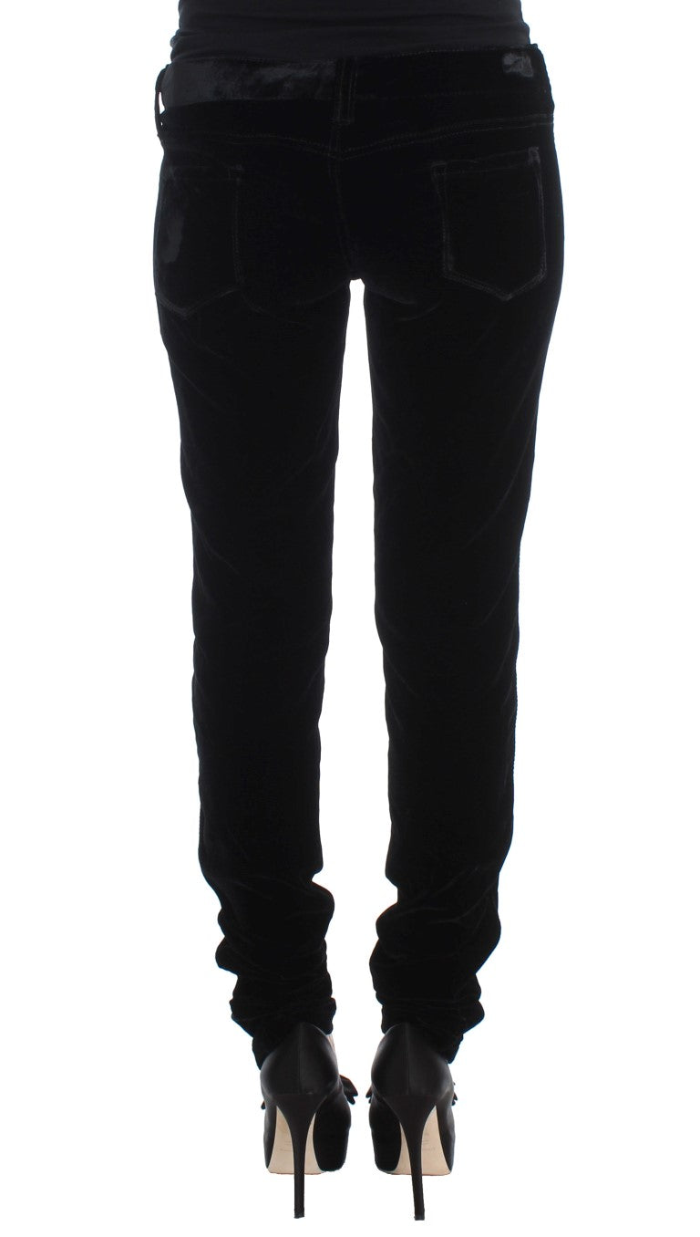 Pantalon slim en velours noir en mélange de viscose d'Ermanno Scervino
