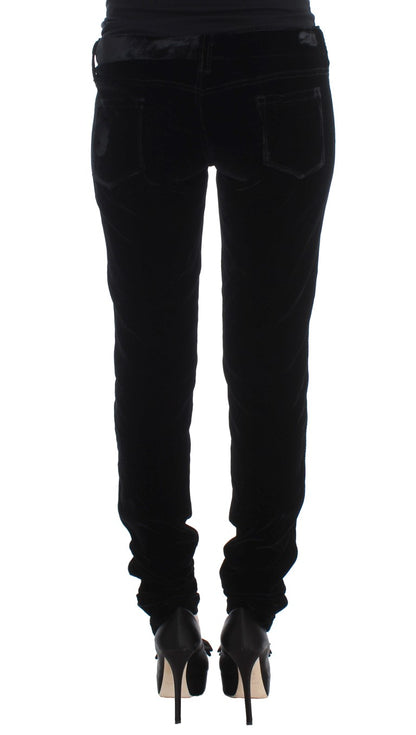 Pantalon slim en velours noir en mélange de viscose d'Ermanno Scervino