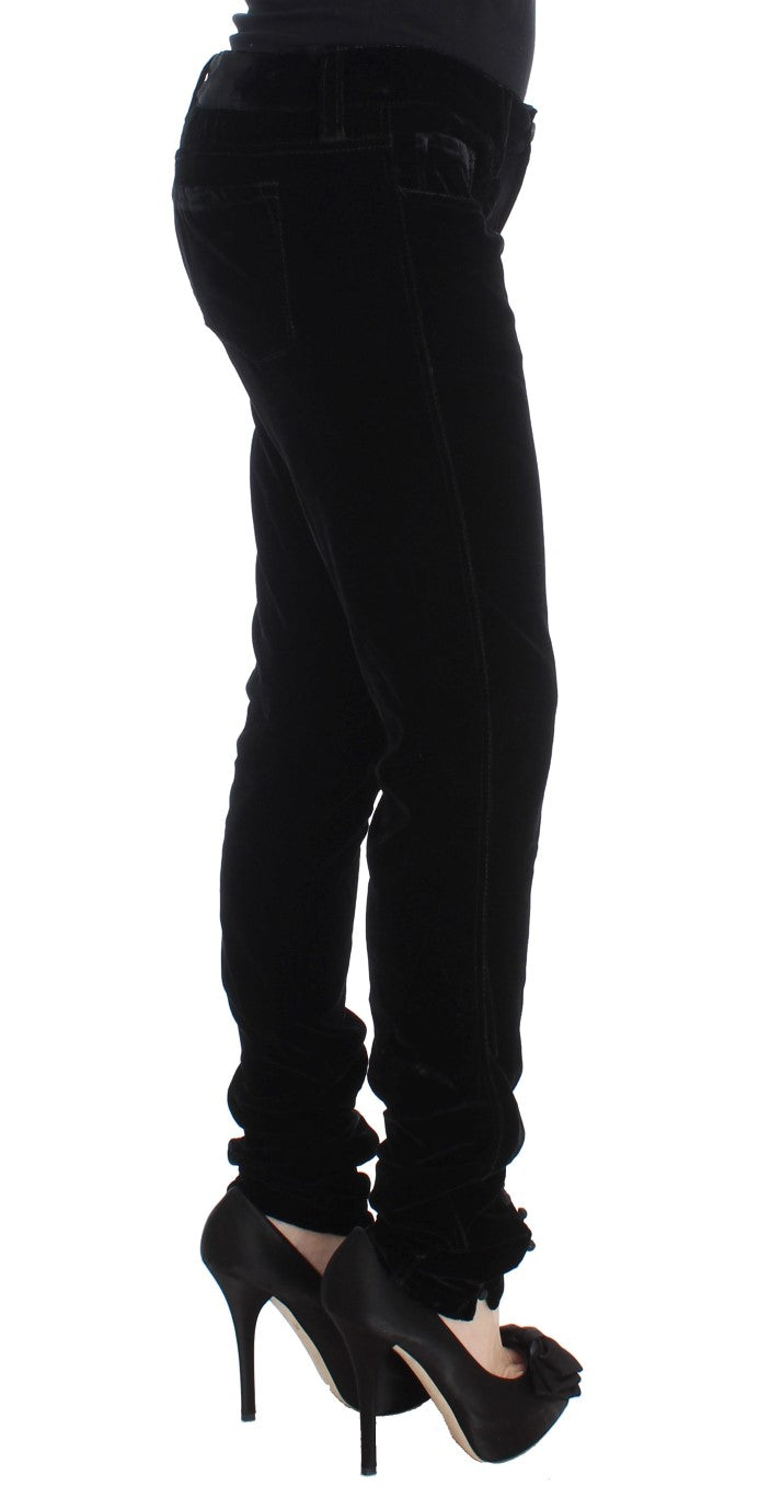 Pantalon slim en velours noir en mélange de viscose d'Ermanno Scervino