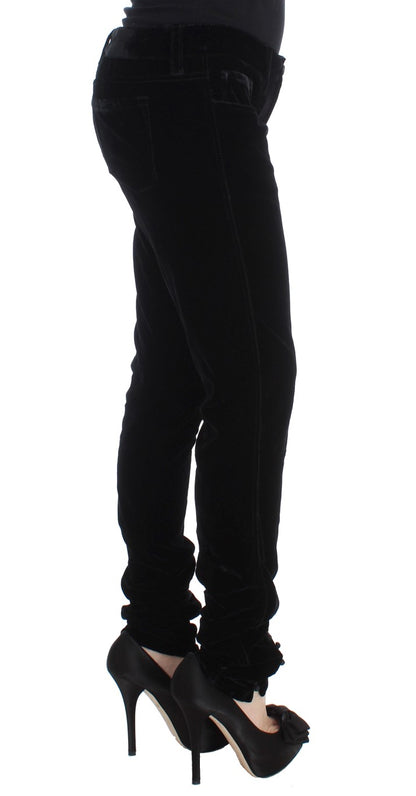 Pantalon slim en velours noir en mélange de viscose d'Ermanno Scervino