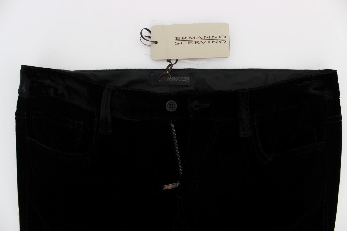 Pantalon slim en velours noir en mélange de viscose d'Ermanno Scervino