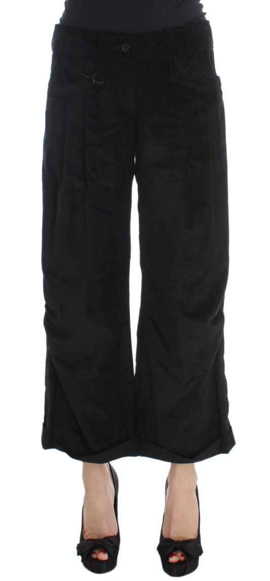 Pantalon capri à coupe évasée en coton velours noir d'Ermanno Scervino