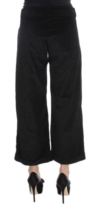Pantalon capri à coupe évasée en coton velours noir d'Ermanno Scervino